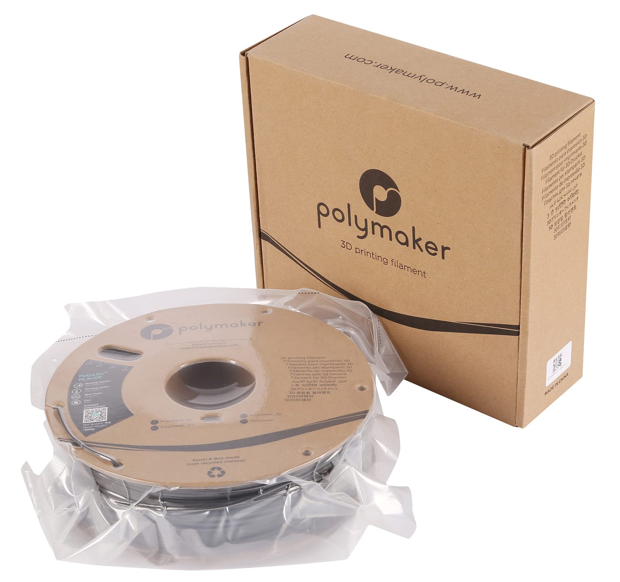 Polymaker Carbon Fiber PLA Filament 1.75mm, Carbon Fiber Reinforced 3D Printer PLA Filament 1kg - PolyLite 1.75mm Carbon Fiber 3D Printing PLA Filament Strong & Easy to Print & Matte PLA-CF POLYMAKER