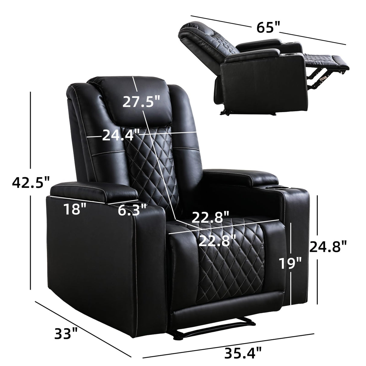 Modern Power Recliner Chair with Cup Holder Faux Leather Electric Reclining Chairs for Adults Movie Theater Chairs, Black Phoenix Home