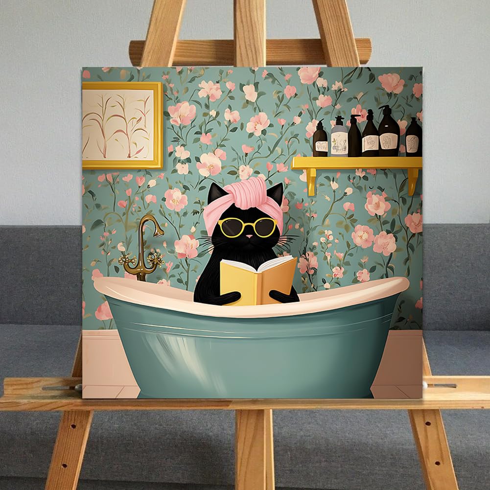 JUJUHOOD Funny Bathing Cat Paint by Numbers Kit for Adults Beginner & Kids Ages 8-12,Black Cat Paint by Number Without Easel, Simple Paint by Numbers for Gift Home Wall Decor (10x10Inch) JUJUHOOD