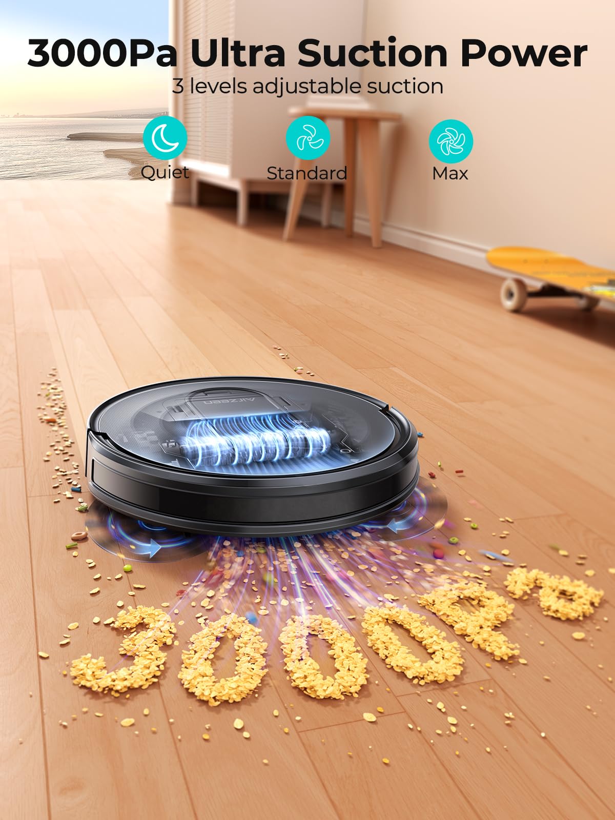 Airzeen Robot Vacuum Cleaner with 3000Pa Suction,Personalized Cleaning Settings,Auto Self-Charging Robotic Vacuum,Carpet Booster,App/Alexa/Remote Control, Ideal for Pet Hair/Hard Floor/Carpet,R7 Airzeen