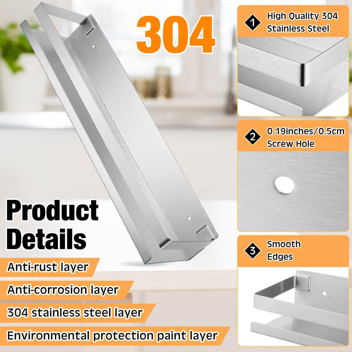 Lallisa 4 Pieces Stainless Steel Shelf Bathroom Shower Floating Shelves Wall Mounted Shower Caddy Basket Shelf Storage Organizer Shelves for Bathroom, Kitchen, Living Room, Silver, 15.75 Inch Lallisa