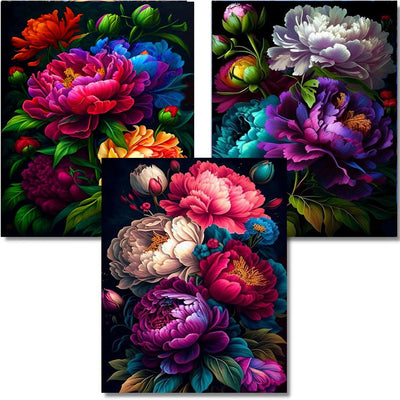 OFRKE Diamond Painting Kits for Adults,3 Pack Flower Diamond Art for Beginners, Diamond Round 5D Full Drill Paint with Diamonds Pictures Gem Art Painting Kits DIY Crafts Kits 12x16inch