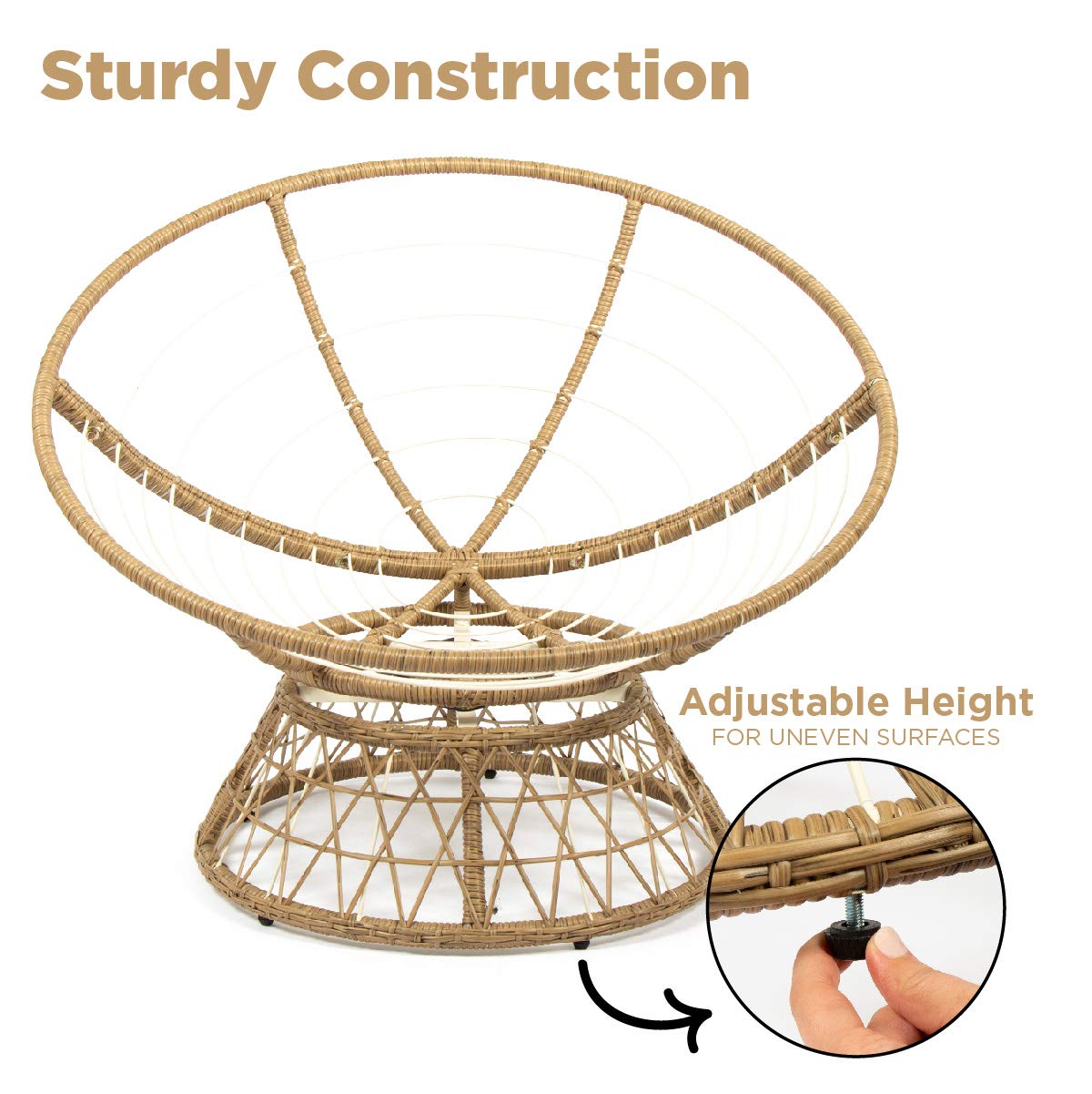 Milliard Wicker Papasan Chair with 360-degree Swivel, Tan Cushion and Natural Color Frame. Indoor and Outdoor Use Milliard