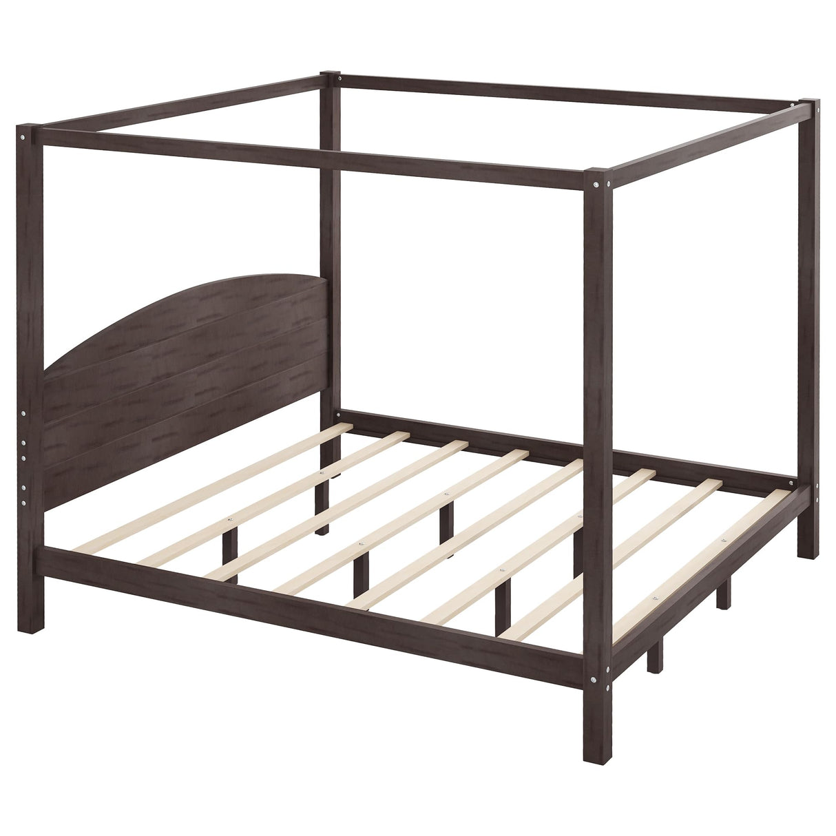 MaiDeHaoo King Size Canopy Bed Frame with Headboard, Wood King Canopy Platform Bed Frame with Headboard and Support Legs, 4 Post Canopy Bed with Under Bed Storage, Brown MaiDeHaoo