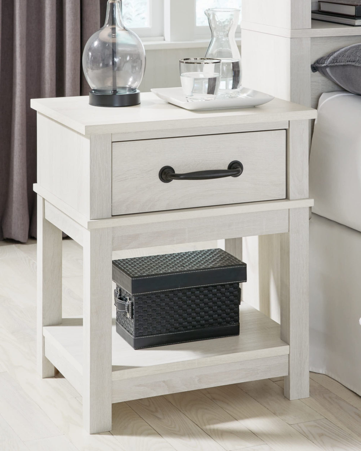 Signature Design by Ashley Dorrinson Farmhouse 1 Drawer Nightstand, Whitewash Signature Design by Ashley