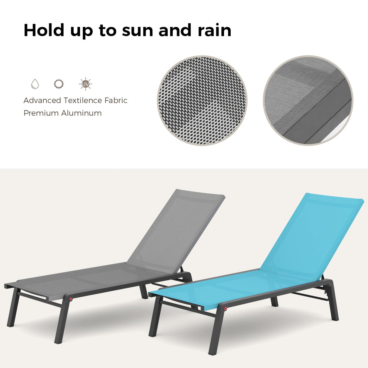 FHVIT Patio Chaise Lounge Set of 2 with 4 Adjustable Backrest, Foldable Aluminum Chaise Lounge Chair Recliner for Outdoor, Poolside, Sun Tanning Grey FHVIT