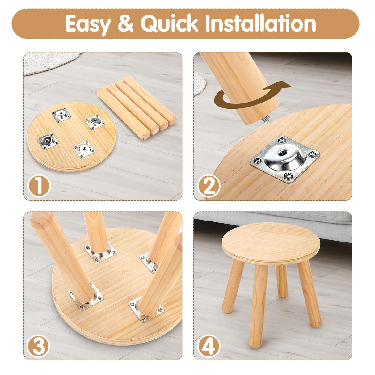 Wingyz Wooden Step Stools for Kids, 10 Inch Solid Kids Chairs Perfect Matched Sensory Table, Multi-Purpose Children Sitting Stool for Playroom Bathroom (Natural, 2 Pack) wingyz