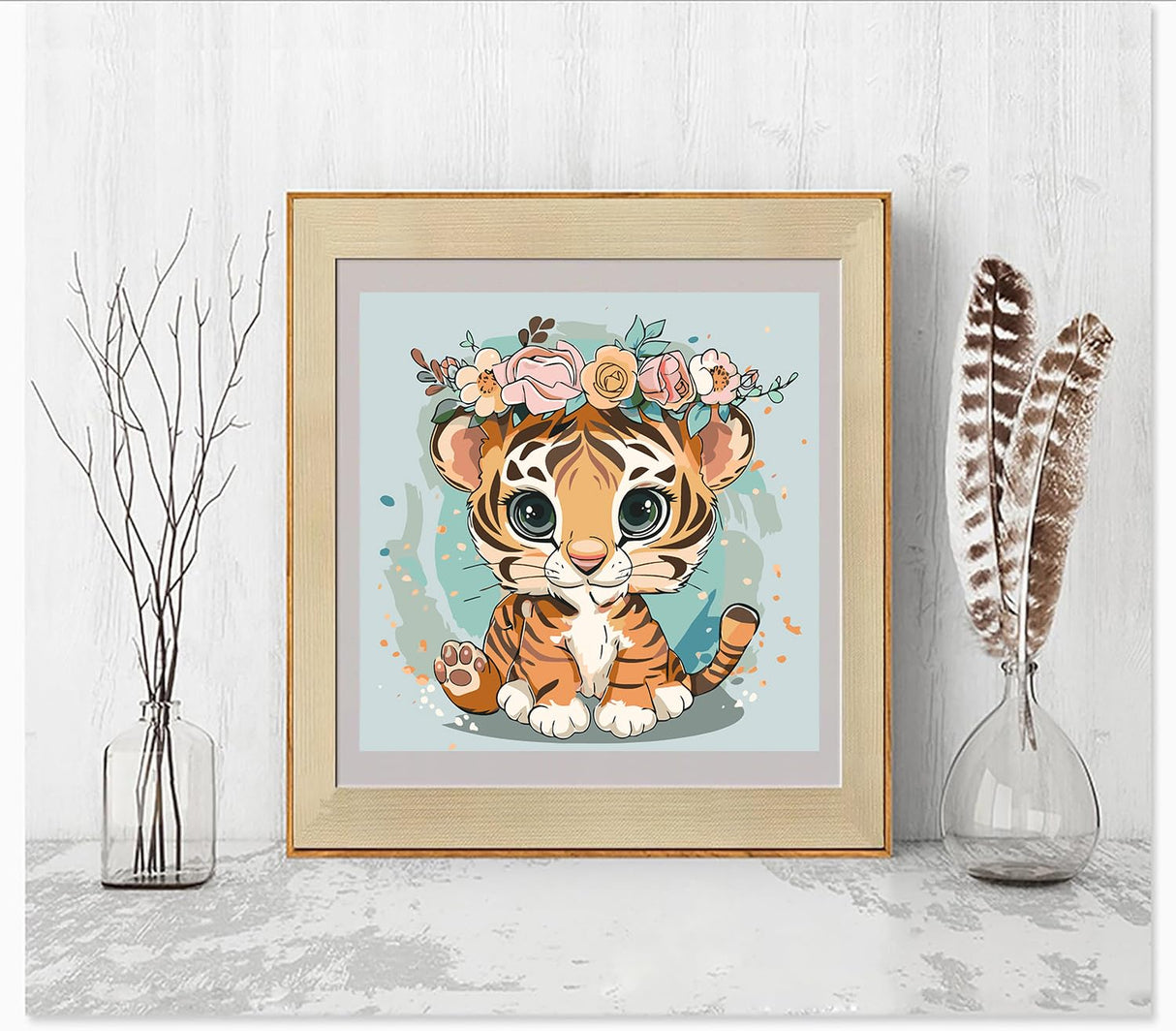 Tiger Flower Paint by Numbers Kit for Adults Beginner,DIY Easy Adult Paint by Numbers Tiger Flower, Without Frame Home Wall Decor 16 x 16 in Acelii