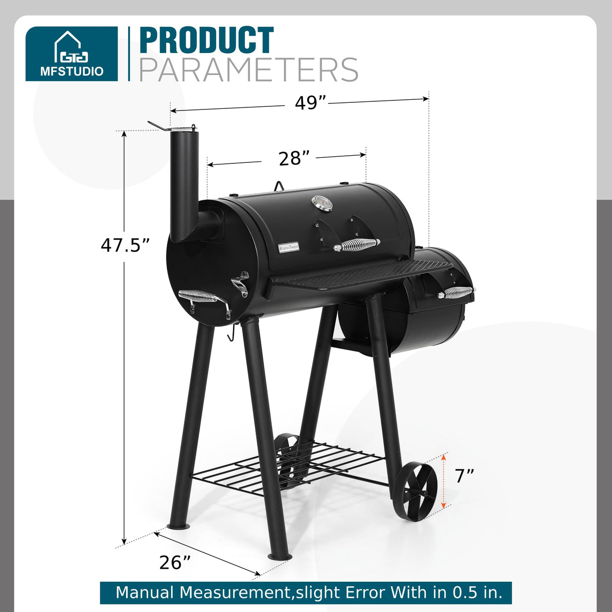 MFSTUDIO Heavy Duty Charcoal Wood Offset Outdoor Smoker Grill, Charcoal Grill with Smoker Combo for BBQ Grilling, 512 SQ.IN. MFSTUDIO