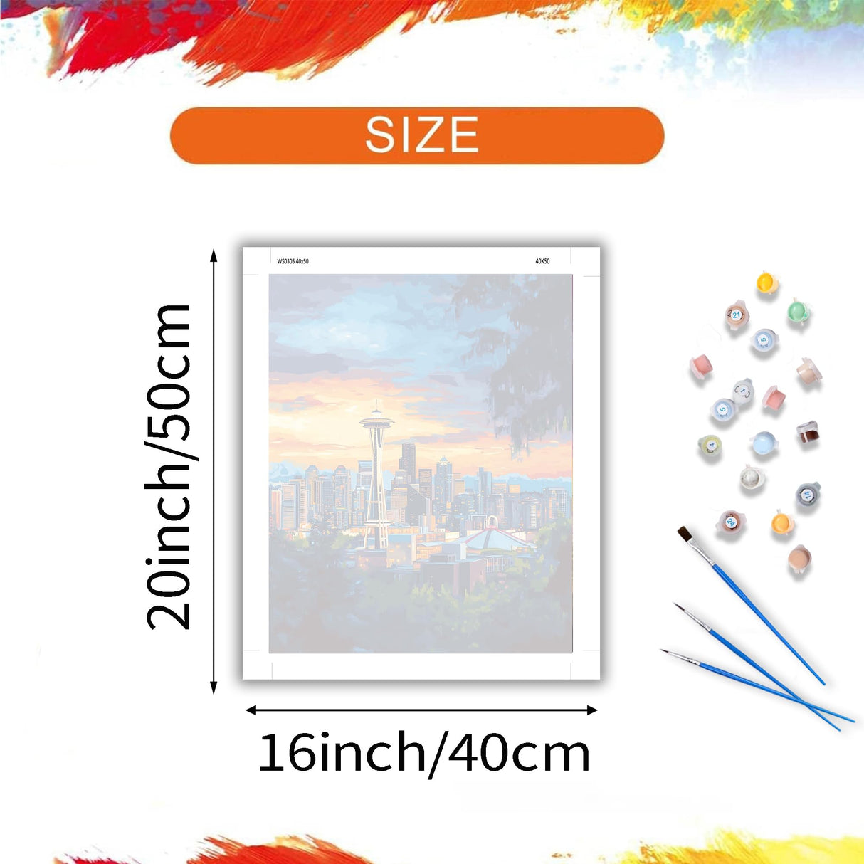 ARNLRDYA Seattle Landscape Paint by Numbers for Adults, Space Needle Landmarks Paint by Number Kits, City Sunset Acrylic Painting on Canvas for Gift Home Decor(16x20inches, No Frame) ARNLRDYA
