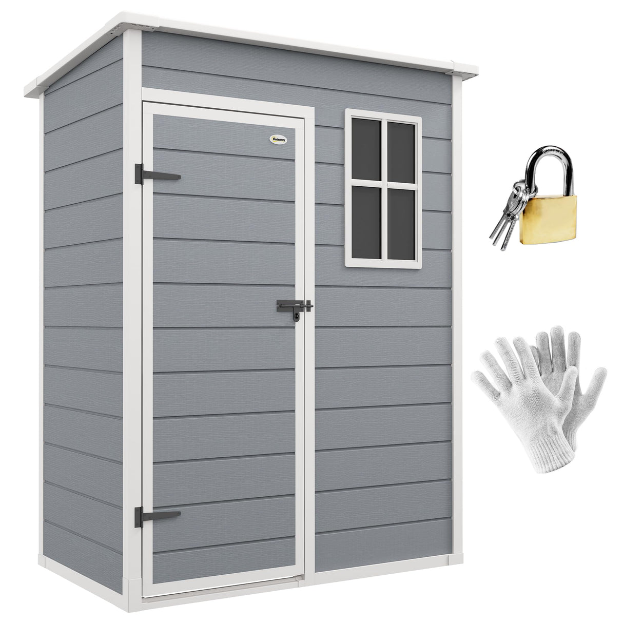Outsunny 5' x 3' Resin Outdoor Storage Shed with Floor, Garden Shed with Lockable Door, Window and Vent, Plastic Utility Tool Shed for Backyard, Patio, Lawn, Gray Outsunny