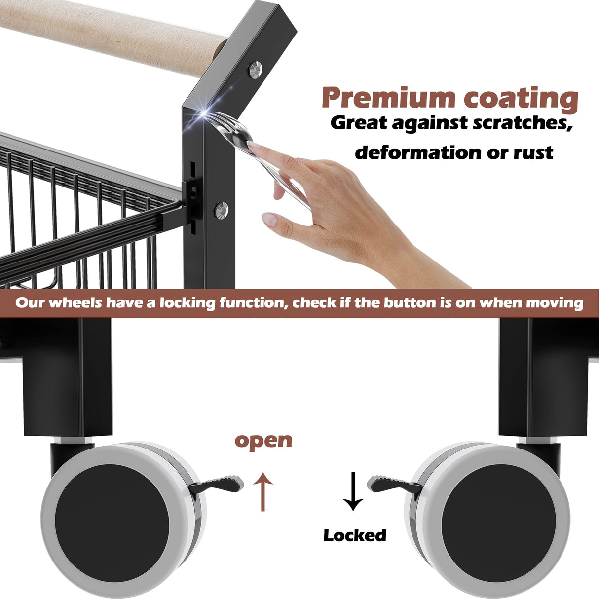 COVAODQ Snack Cart with Wheels 4-Tier Adjustable Fruit Rack Fruit Vegetable Basket Cart Metal Wire Storage Cart Rolling Pantry Utility Kitchen Cart COVAODQ