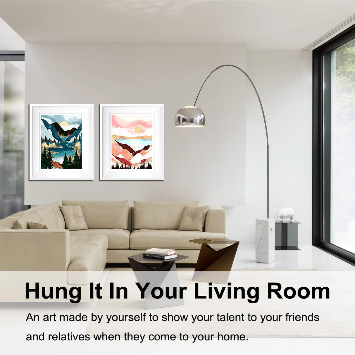 BAISITE Paint by Numbers Kit for Adults Beginners,12" Wx16 L 2 Pack Canvas for Painting Kits for Adults in Colorful Box-Sunset Lake Mountains1112 BAISITE