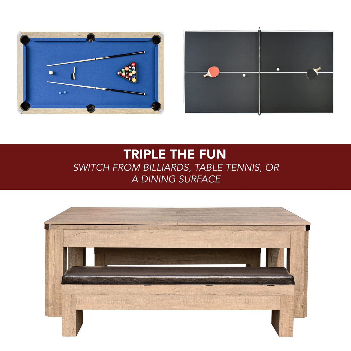 Hathaway Newport 7-ft Pool Table Combo Set with Benches - Rustic Grey with Blue Felt Hathaway