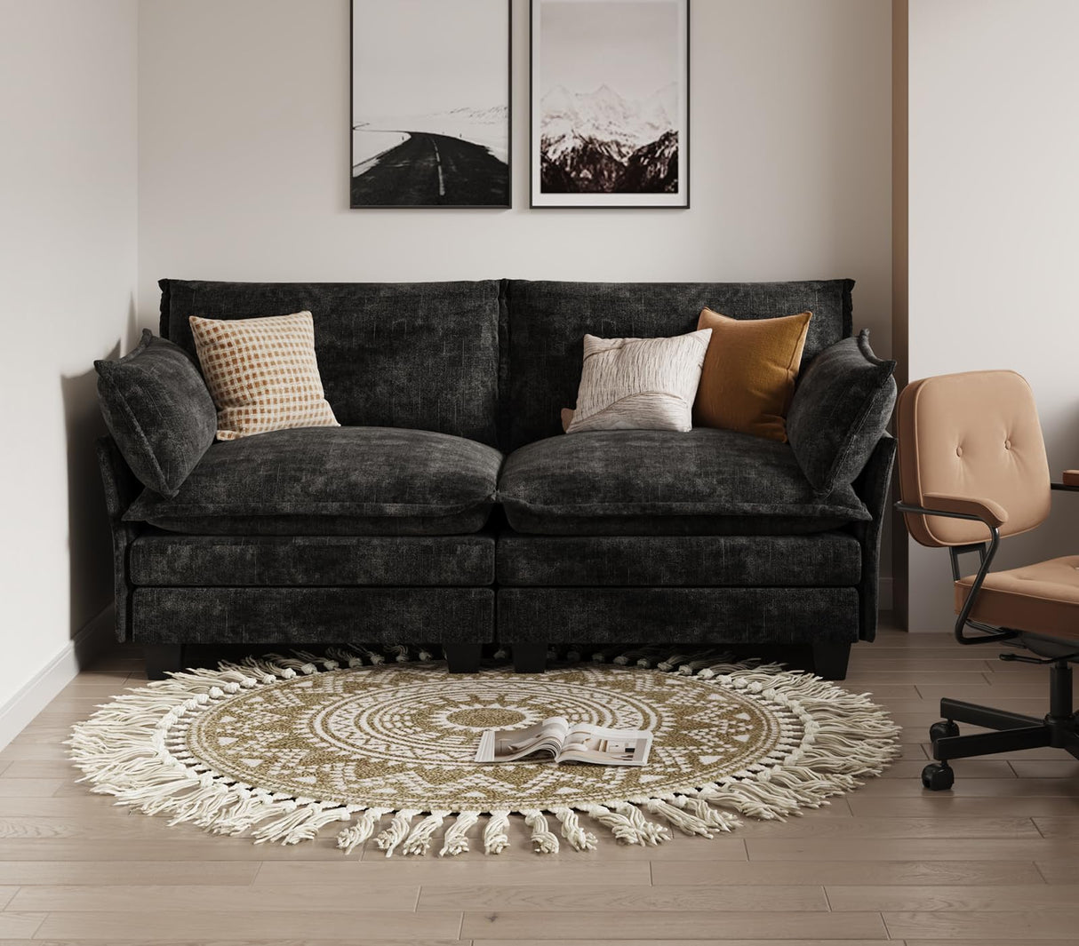 KKL Modular Sectional Sofa, Loveseat 2 Seater Cloud Couch with Ottoman, Chenille Modern Sectional Couches for Living Room, Apartment KKL