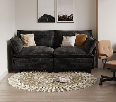 KKL Modular Sectional Sofa, Loveseat 2 Seater Cloud Couch with Ottoman, Chenille Modern Sectional Couches for Living Room, Apartment