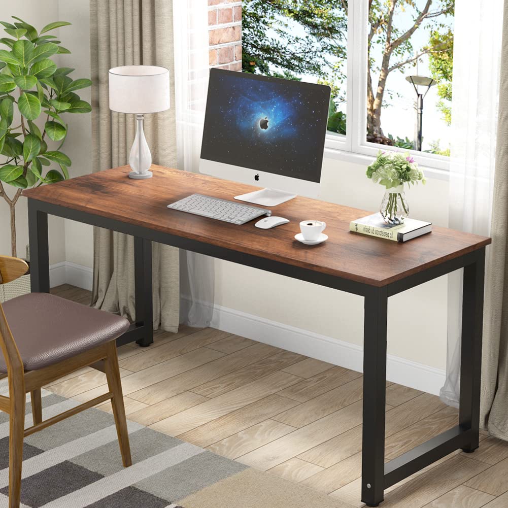 Tribesigns Computer Desk, 63 inch Large Office Desk Computer Table Study Writing Desk Workstation for Home Office, Rustic Brown Tribesigns