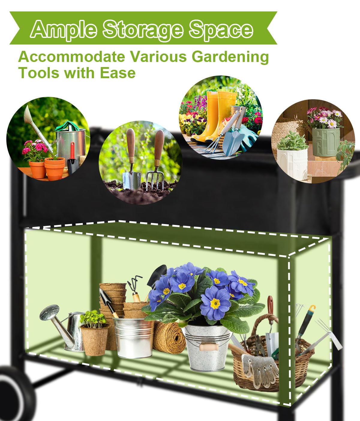 Fiwithy Raised Garden Bed with Legs for Outdoor Plants, Standing Elevated Planter Box Cart on Wheels for Vegetables Flower Herb Patio, Black Fiwithy