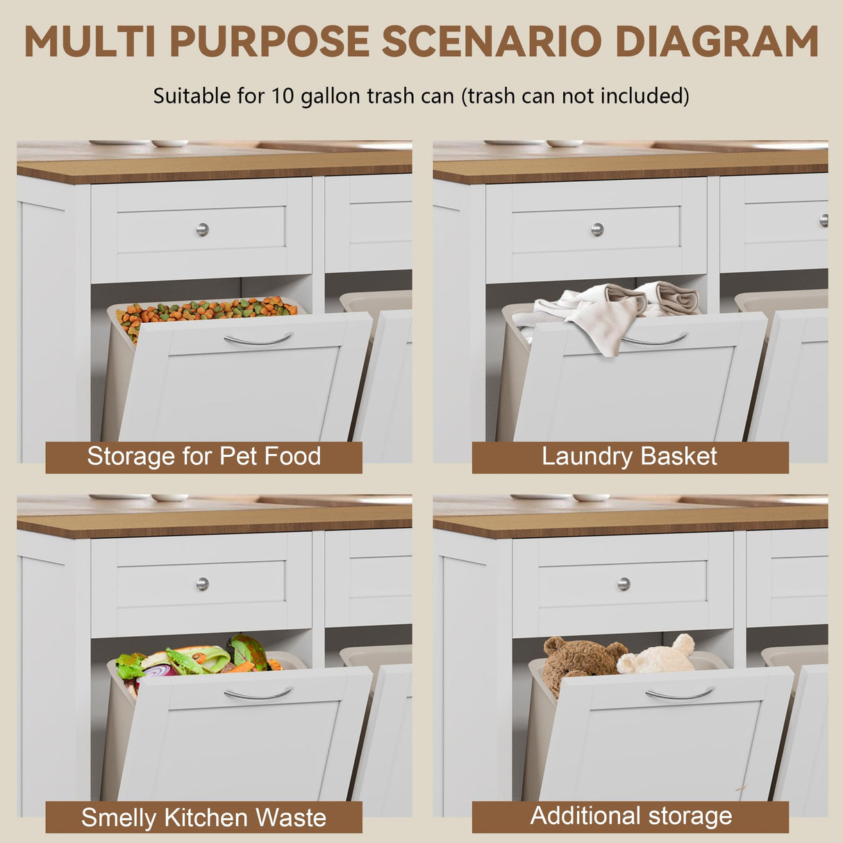 Yongchuang Double Tilt Out Trash Can Cabinet 20 Gallon, Kitchen Wooden Hidden Garbage Can Cabinet with Drawer, Tilt Out Laundry Hamper Cabinet with Storage White Yongchuang