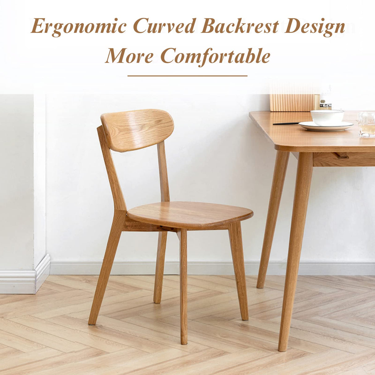 Bamskov 100% Solid Oak Wood Dining Room Chairs - Practical Kitchen Chairs - Wood Chair for Dining Room, Kitchen (1, Natural) Bamskov