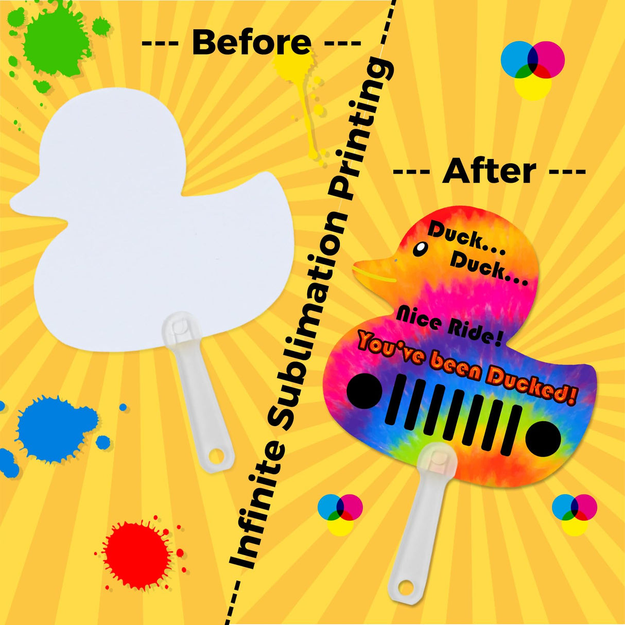 InfiniteSub -151pcs Mini Sublimation Handheld Fans Keychain Set - Duck, DIY Custom Blank Double-Sided Plastic Hand held Fans for Bible Story Wedding Favors School Graduation Birthday Party Souvenirs Generic