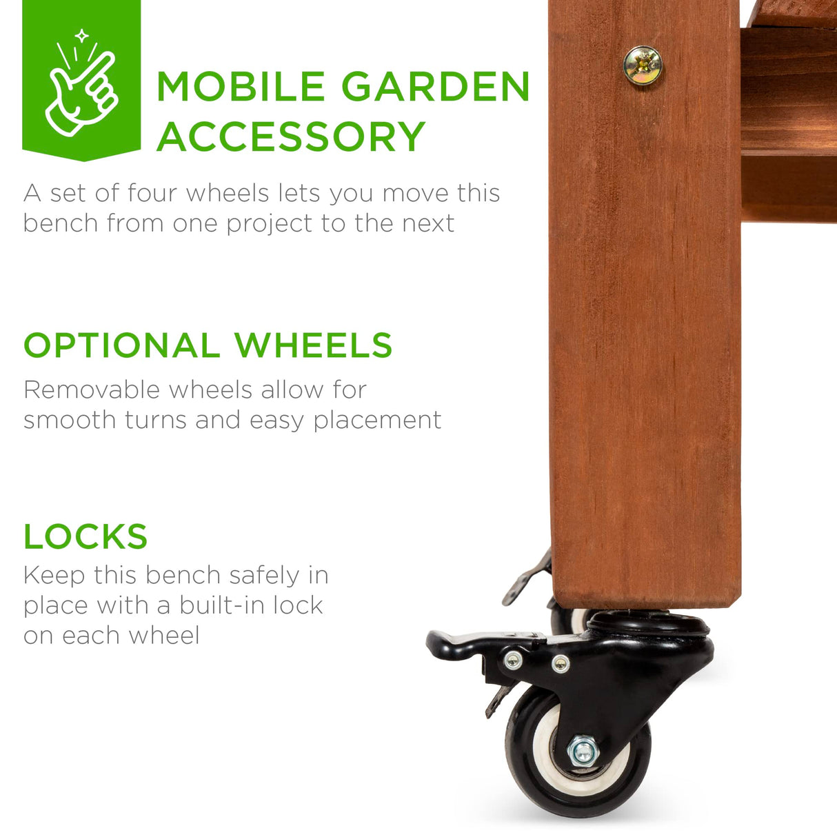 Best Choice Products Mobile Garden Potting Bench, Outdoor Wood Workstation Table w/Sliding Tabletop, 4 Locking Wheels, Food Grade Dry Sink, Storage Shelves - Brown Best Choice Products