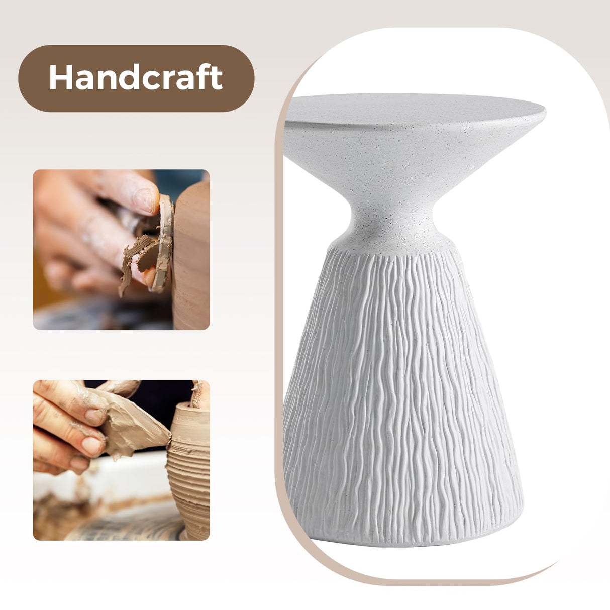 COSIEST Outdoor Side Table, Mushroom Shaped MgO Accent Table, Lightweight Patio End Table w Round Base, Top Plant Stand for Garden and Deck, Spotted White COSIEST