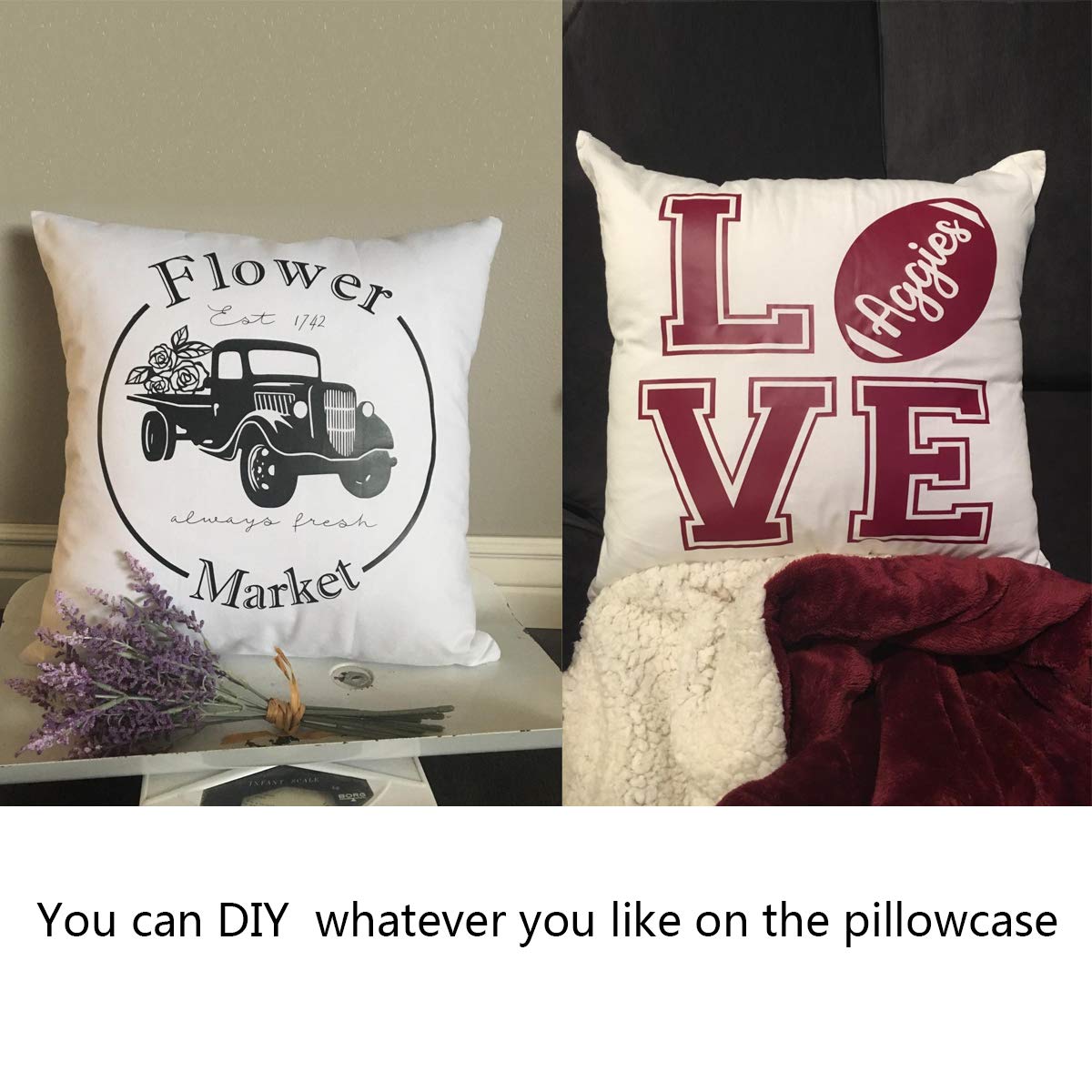 Thmyo 4-Pack 100% Cotton Comfortable Solid Decorative Throw Pillow Case, Square Cushion Cover Pillowcase Sublimation Blank Pillow Covers Christmas DIY Throw Pillowcase for Bed(18x18inch/45x45cm,White) Thmyo