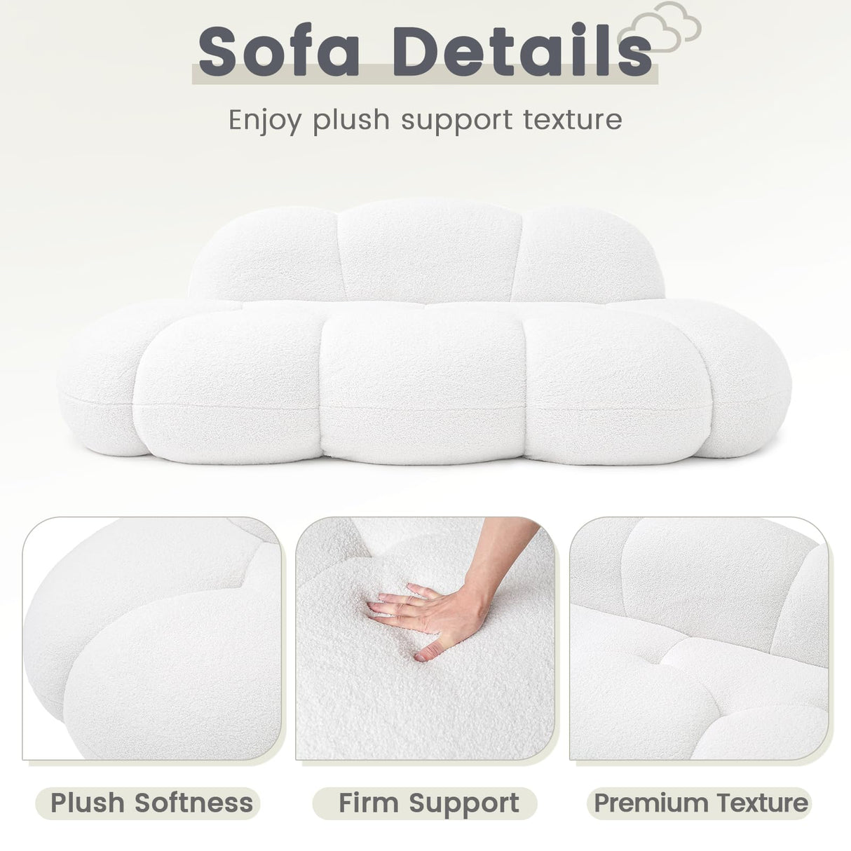 WJShome 90" Modern Curved Couch Cloud Shaped Sofa for Living Room,Lazy Floor Couch, Boucle LoveSofa, Cozy Leisure Boneless Chaise Lounge, Apartment-No Assembly Required(White) WJShome