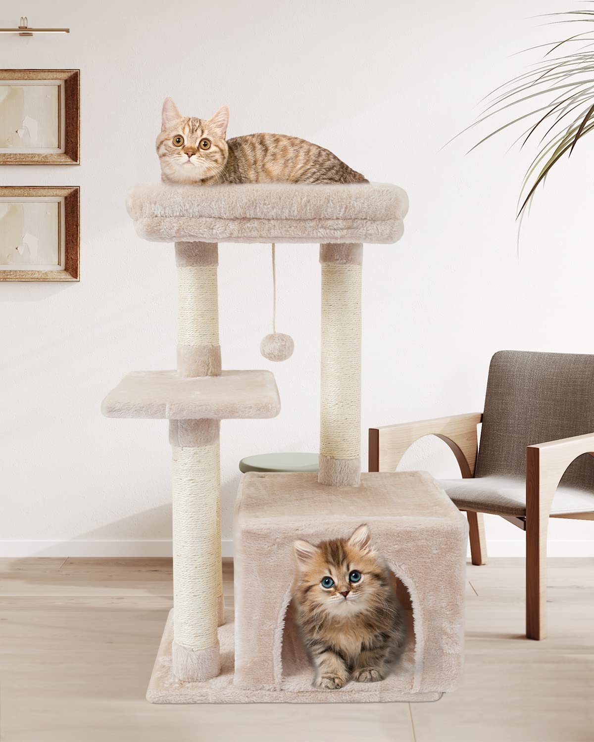FISH&NAP Cute Cat Tree Kitten Cat Tower for Indoor Cat Condo Sisal Scratching Posts with Jump Platform Cat Furniture Activity Center Play House Beige FISH&NAP