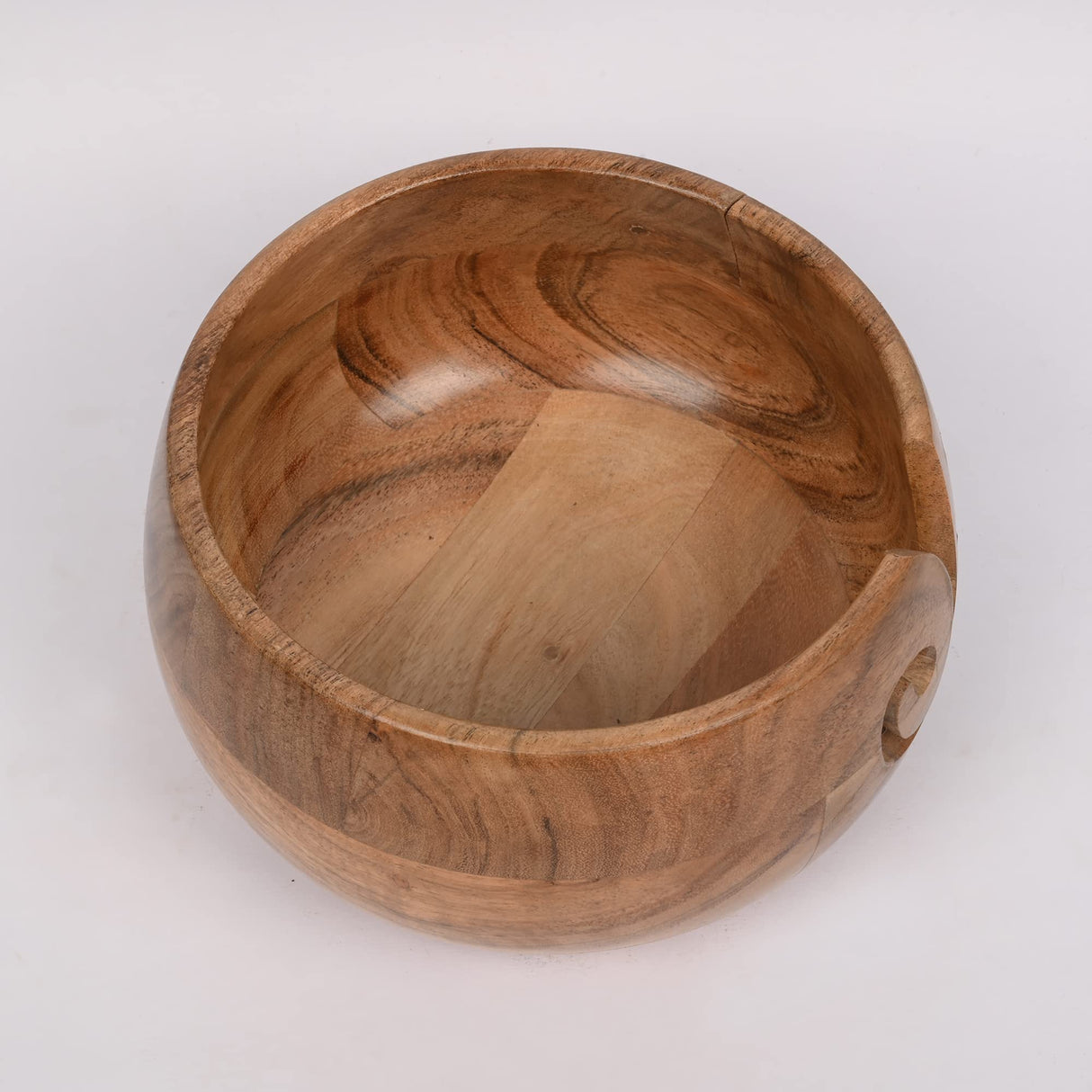 EDHAS Acacia Wood Yarn Bowl Holder | Handmade Holder with Holes | Yarn/Wool/String Storage Accessory (7" x 7" x 4") EDHAS