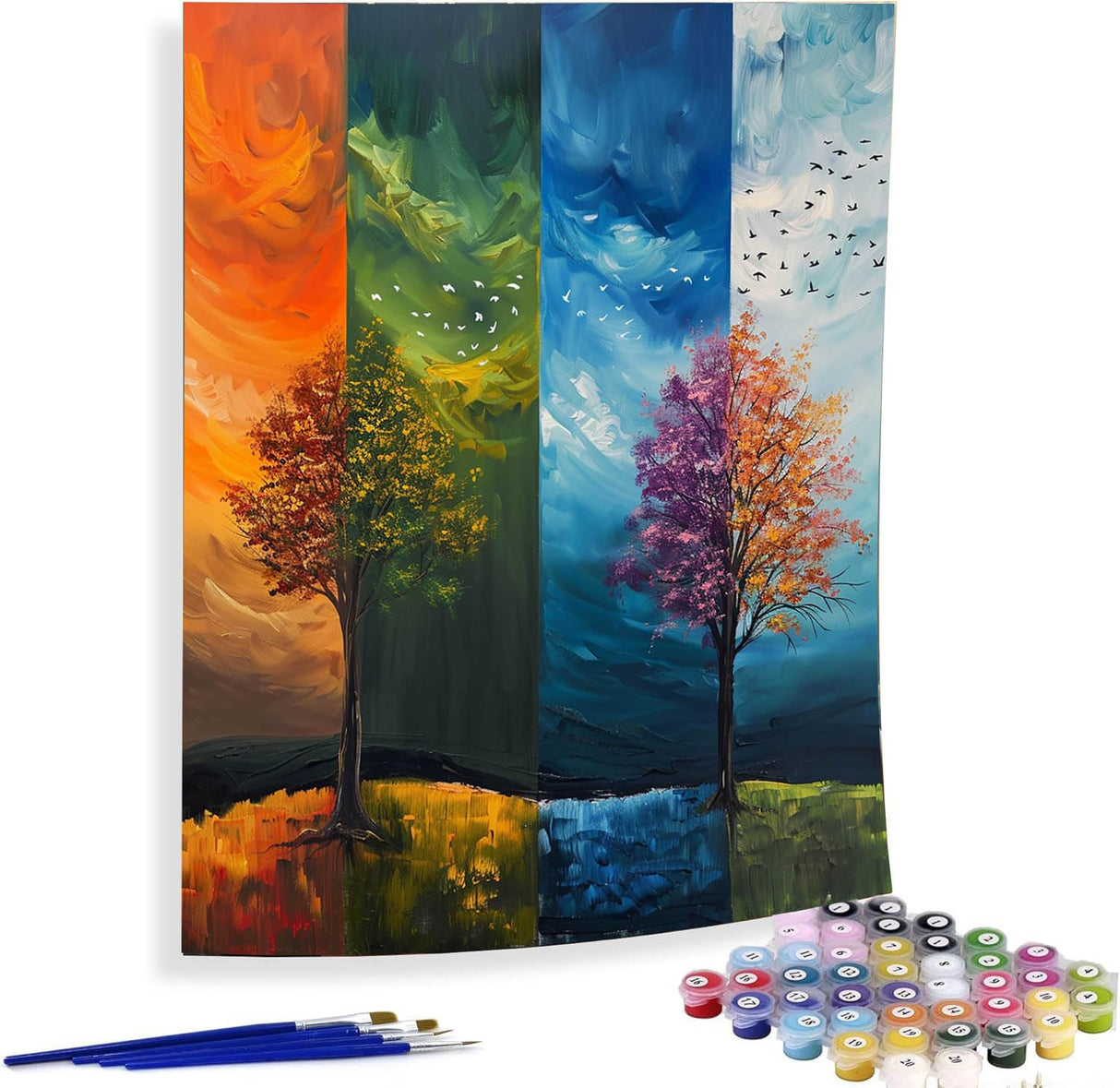 Diymood Paint by Numbers for Adults Tree, DIY Oil Painting Four Seasons Acrylic Paint by Number Kits for Kids Adults Beginner for Home Wall Decor 16x20 inch Diymood