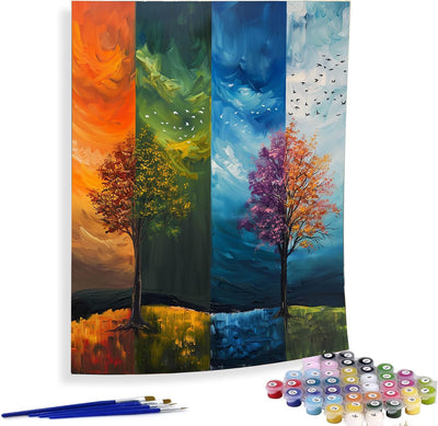 Diymood Paint by Numbers for Adults Tree, DIY Oil Painting Four Seasons Acrylic Paint by Number Kits for Kids Adults Beginner for Home Wall Decor 16x20 inch