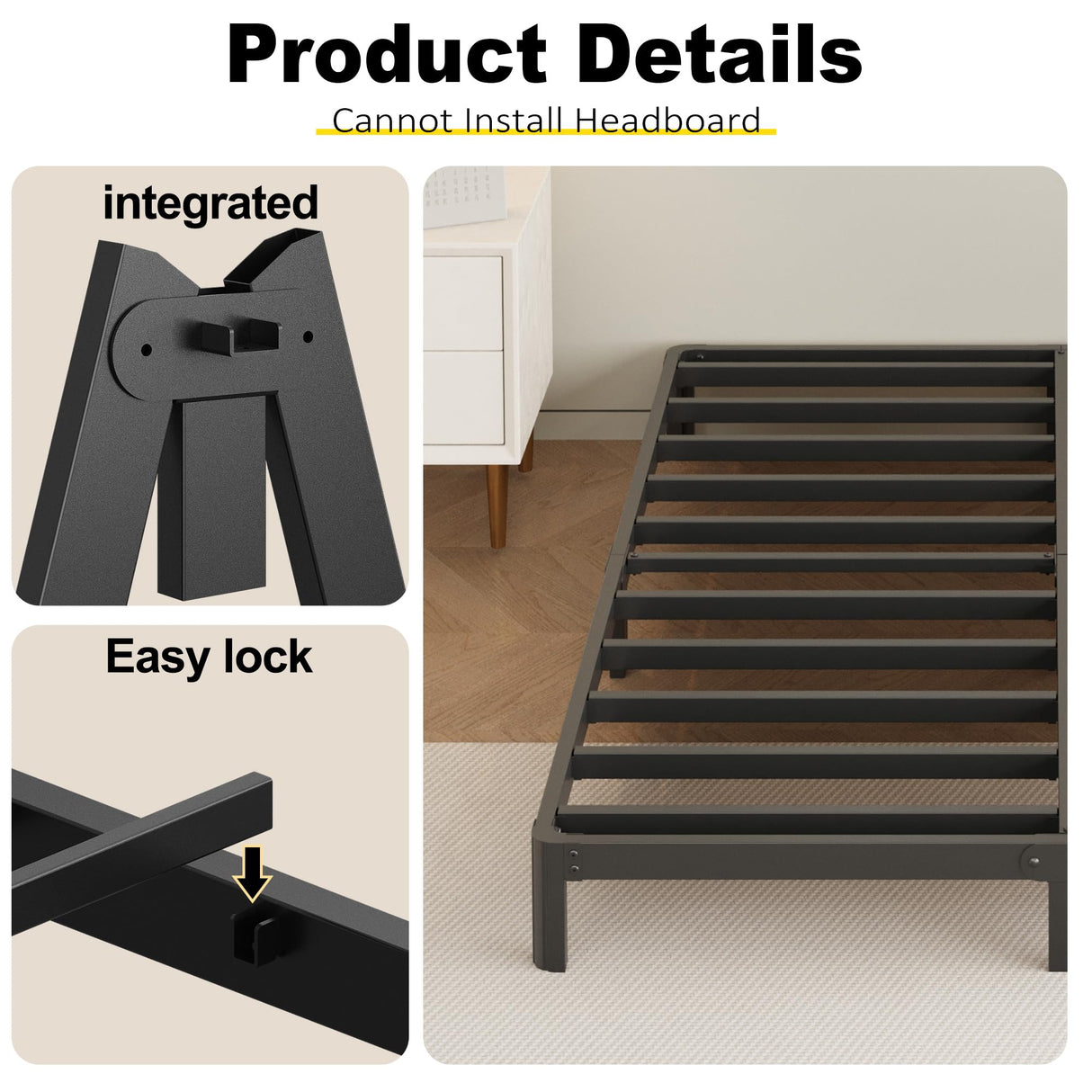 Yicensen 9 Inch Queen Bed Frame Rounded Corner Legs No Box Spring Needed, Heavy Duty Metal Queen Size Platform Bed Frame, Easy Assembly, Noise Free, Black Yicensen