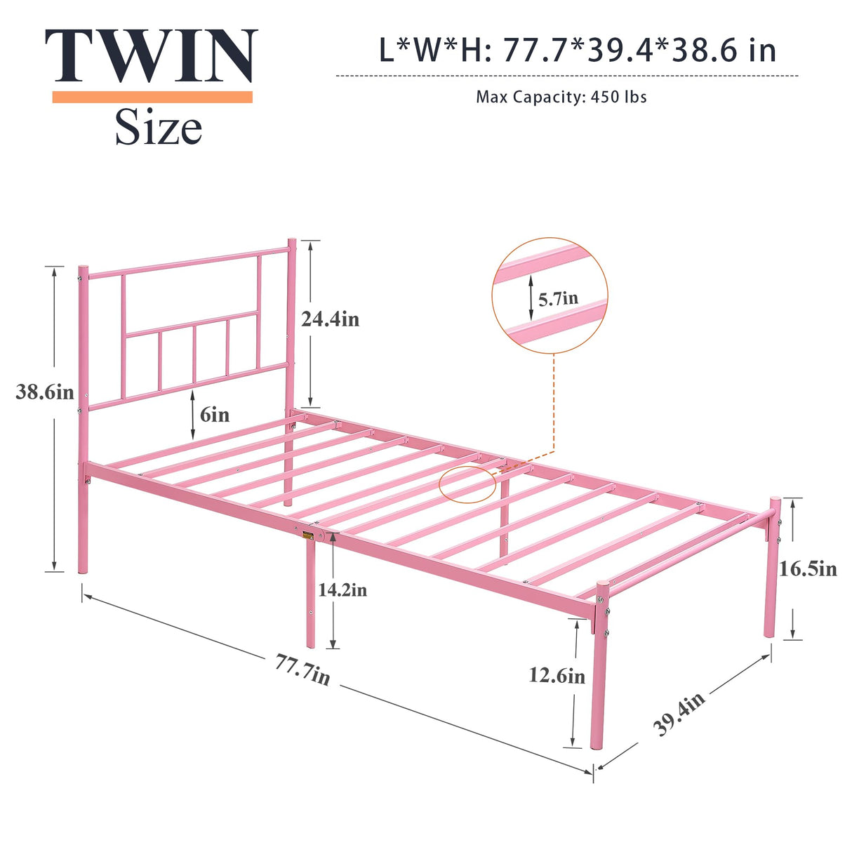 VECELO Twin Metal Platform Bed Frame with Headboard, Heavy Duty Steel Slat Support, Under Bed Storage,No Box Spring Needed, Easy Assembly VECELO