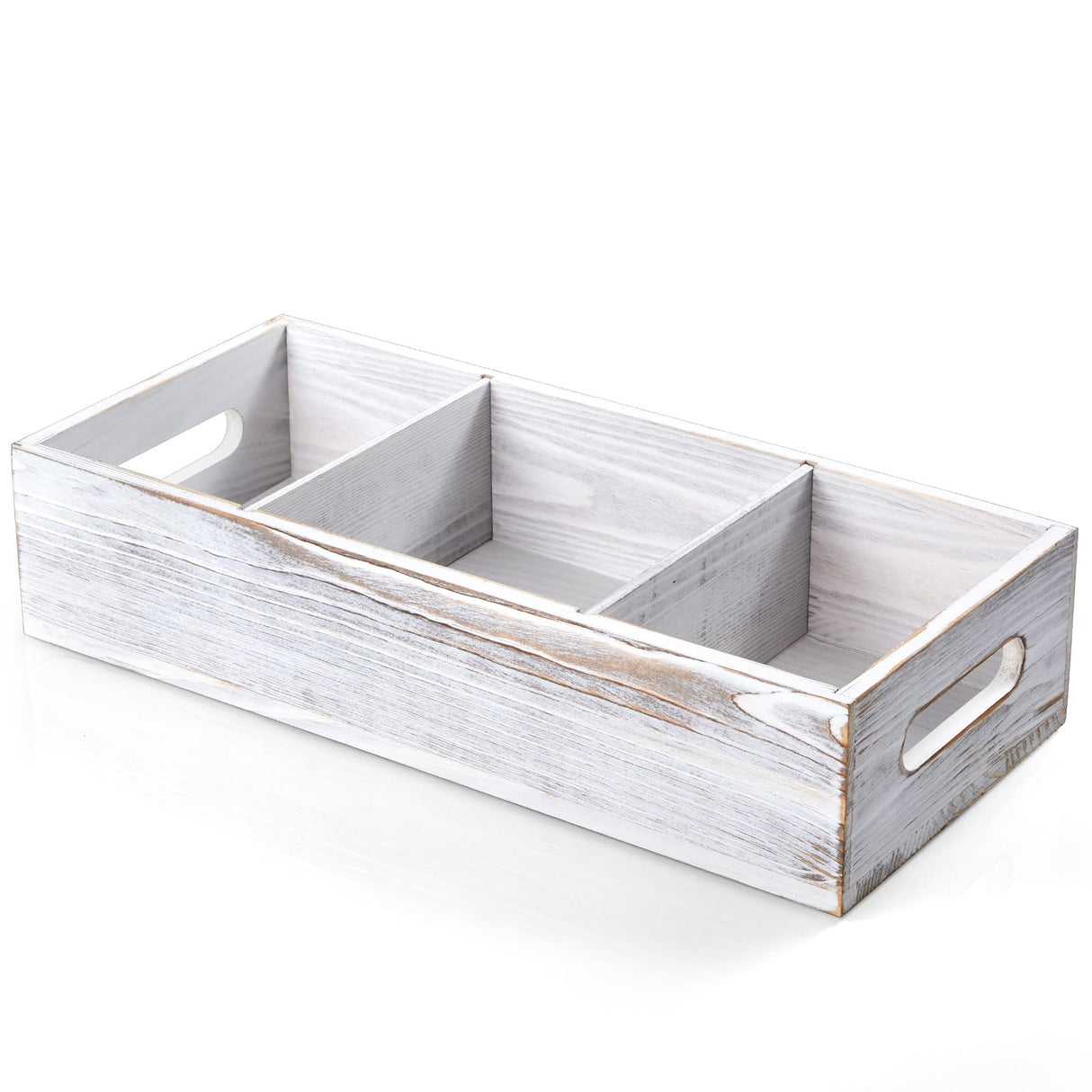 14 Inch Farmhouse White Bathroom Basket with Removable Dividers - 3 Comparments Wood Toilet Paper Basket for Back of Toilet Tank Topper - White Storage Organizer for Bathroom Pantry Organization dreamkey