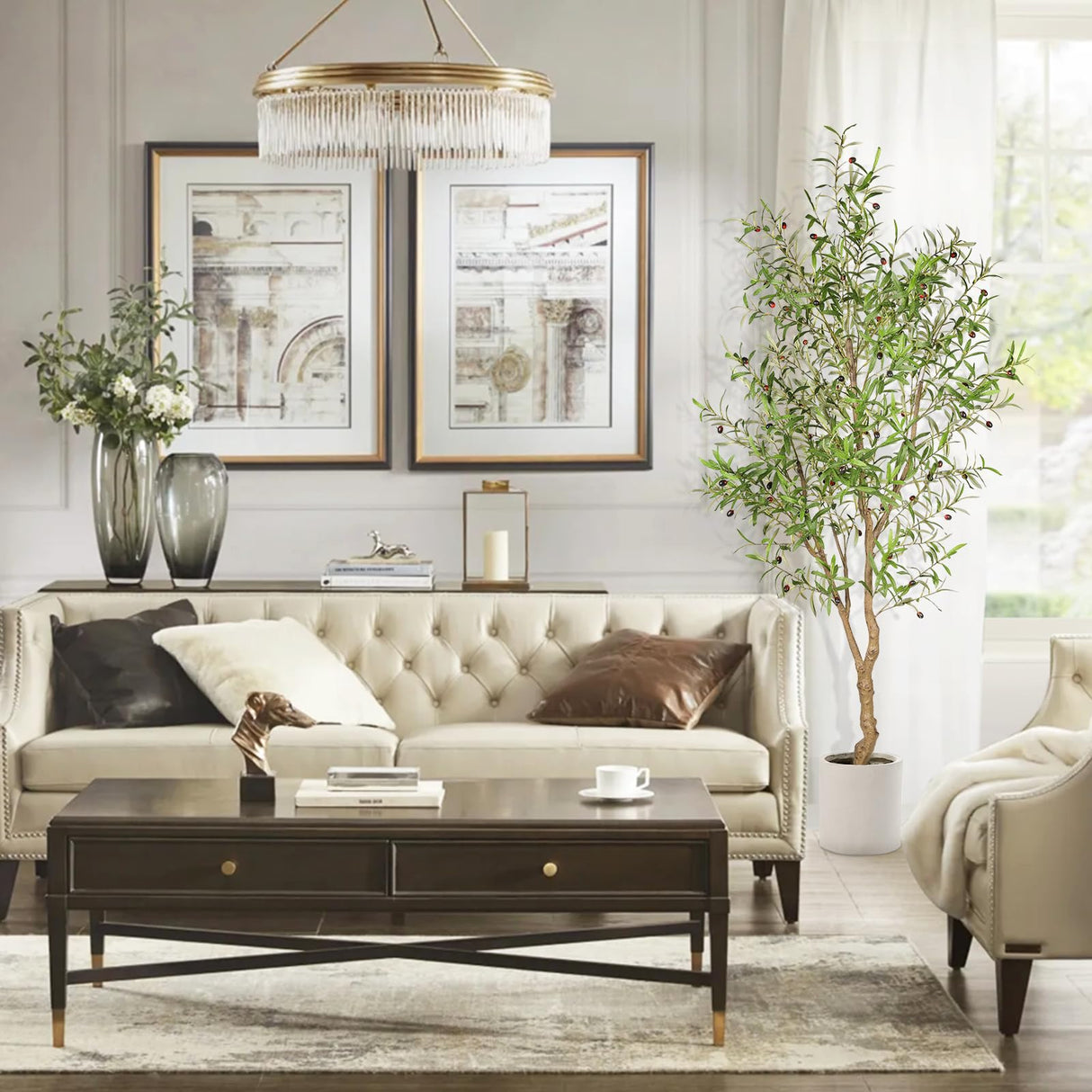 FEELEAD 7ft Faux Olive Tree - Fake Potted Olive Silk Tree with Planter Natural Olive Branches and Realistic Leaves Artificial Tree for Home House Office Decor Indoor FEELEAD