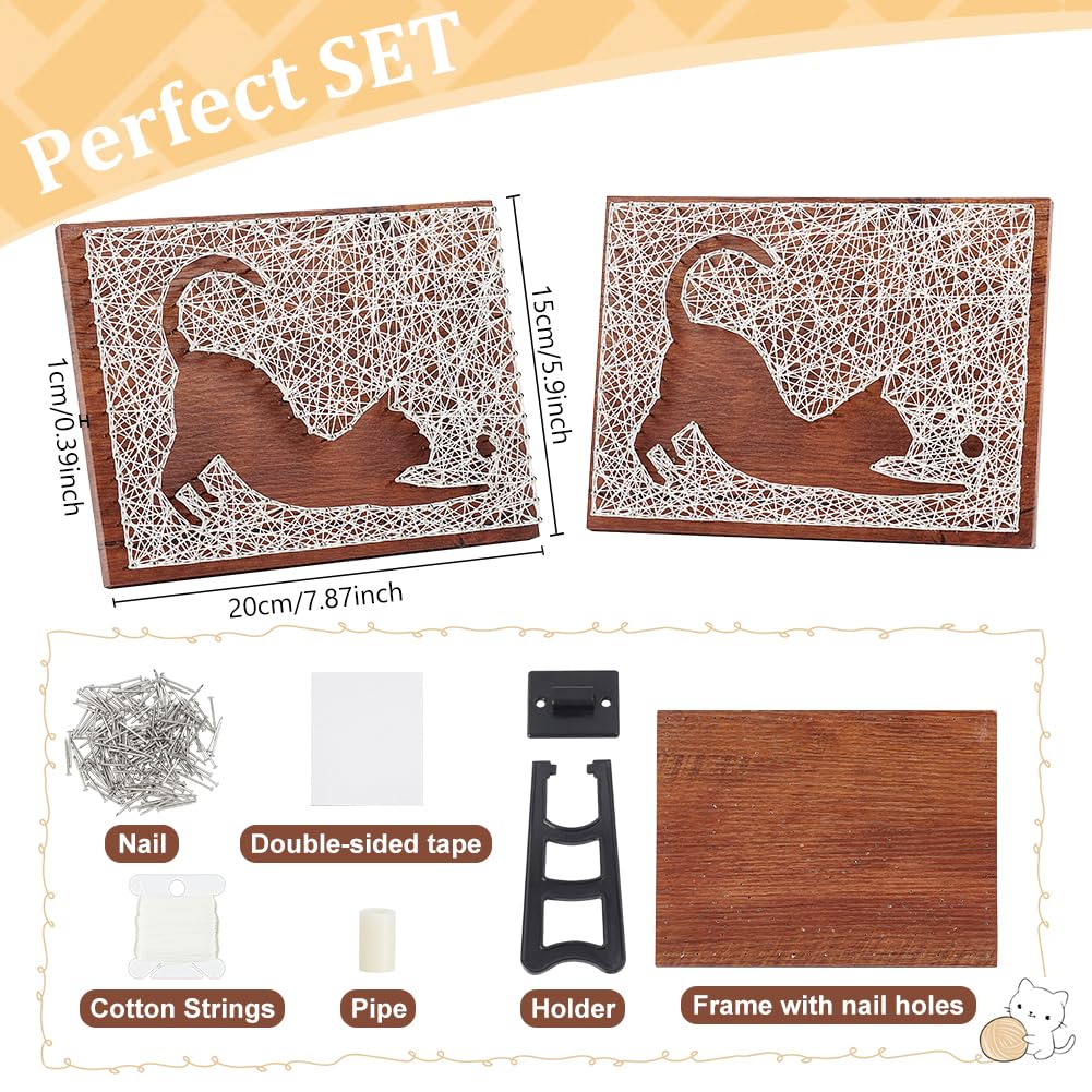 INFUNLY Cat String Art Kit Handmade DIY Craft Kit for Adults Creative Handmade Kit for Pet Lovers Wooden Frame Board with Pre Punching DIY Home Art Project for Beginners Cat Wall Art for Bedroom Decor INFUNLY