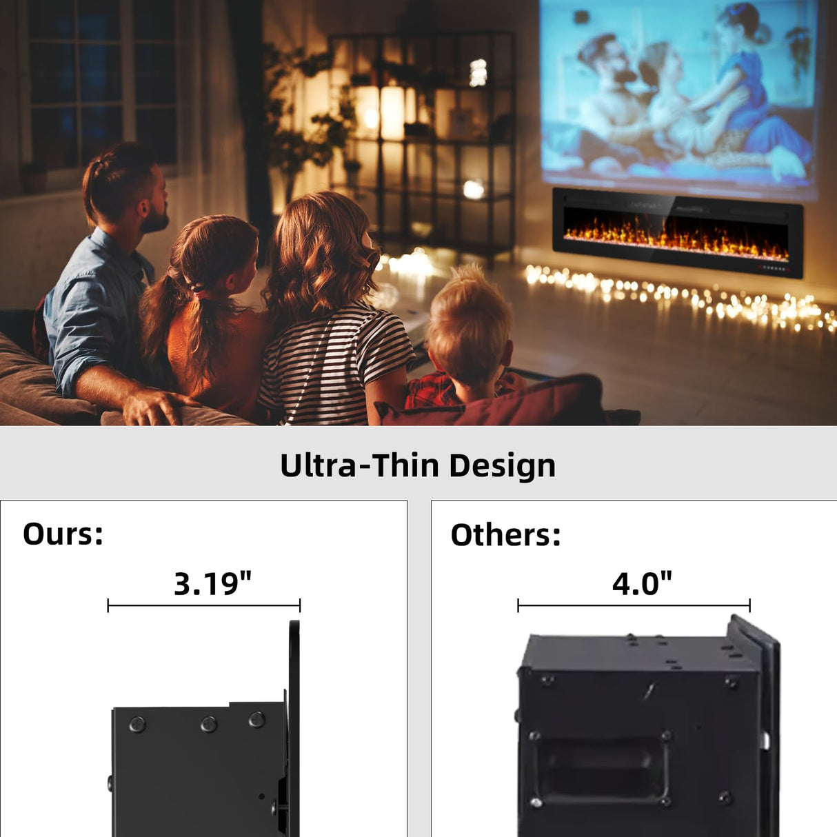 72 inch Electric Fireplace Inserts and Wall Mounted with Remote Control & Touch Screen 1500W Fireplace Heater with Timer Eueiriup