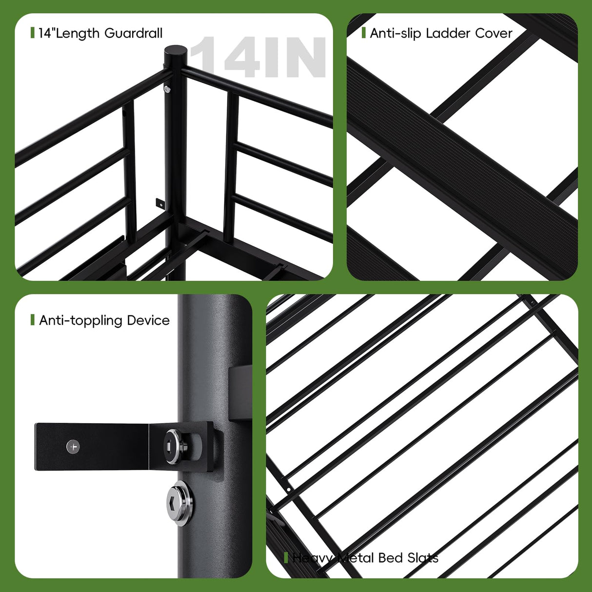 LIPIGE Bunk Bed Twin Over Twin,Metal Bunk Beds with Power Outlet and LED Lights,Heavy-Duty Safety Rails Ladder,Space-Saving Design with Storage Hooks,440lbs Capacity for Adults,Black LIPIGE