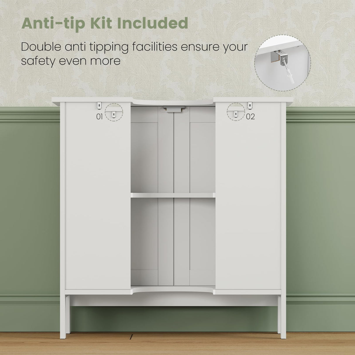 Iwell Pedestal Sink Storage Cabinet with 2 Doors and Shelf, Under Sink Cabinet, Bathroom Sink Cabinet, Space Saver Organizer with U-Shape, White Iwell