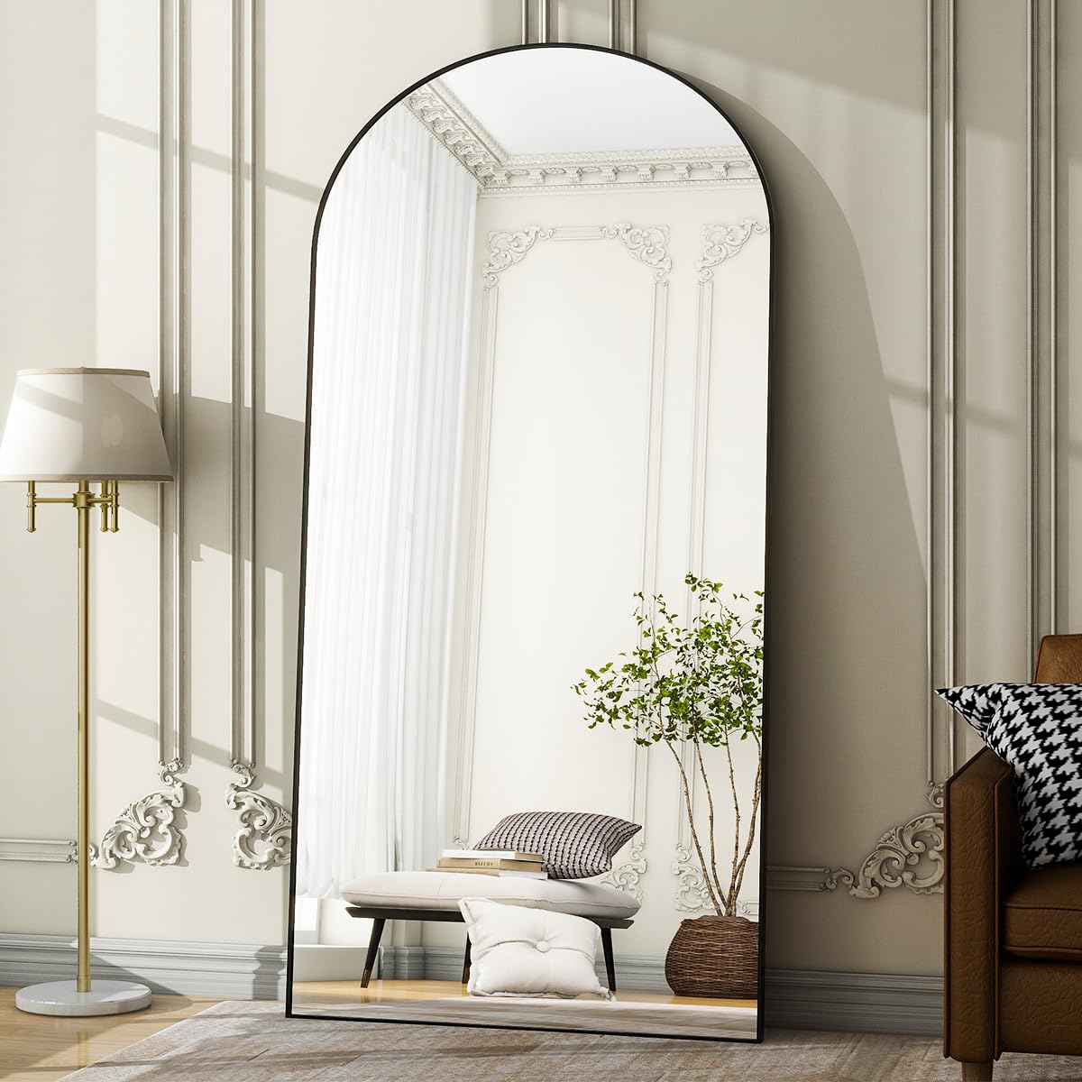 Easly Oversized Full-Body Mirror, 76" x 34" Arched Full-Length Mirror, Black Metal Frame, Floor Mirror for Bedroom, Living/Dressing Room, Gym - Stand/Wall Mounted/Leaning Mirror Easly