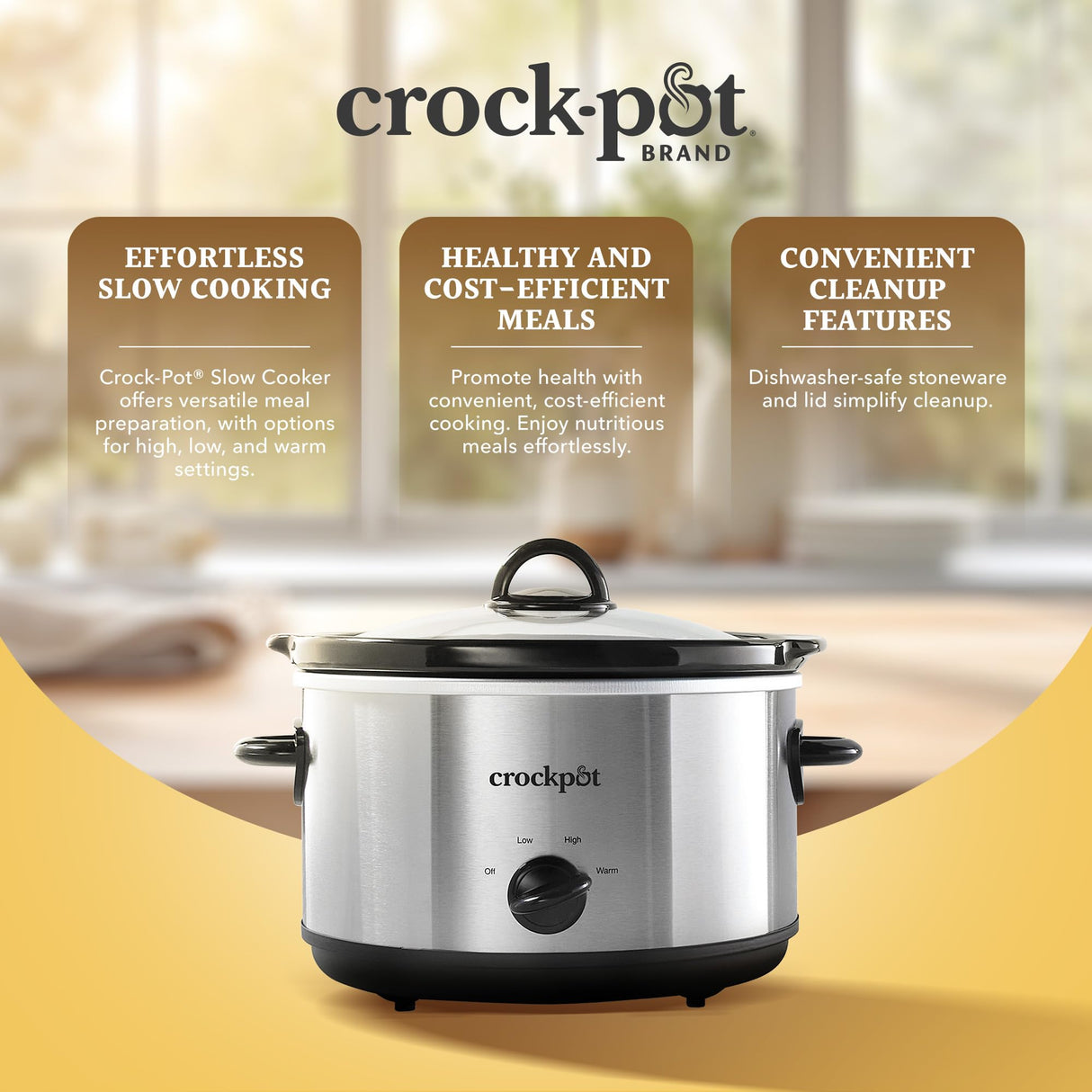 Crock-Pot 4.5 Quarts Manual Design Series Slow Cooker with 3 Manual Heat Settings Cooks Meals for 4 Plus People with Removable Stoneware Bowl, Silver Crock-Pot
