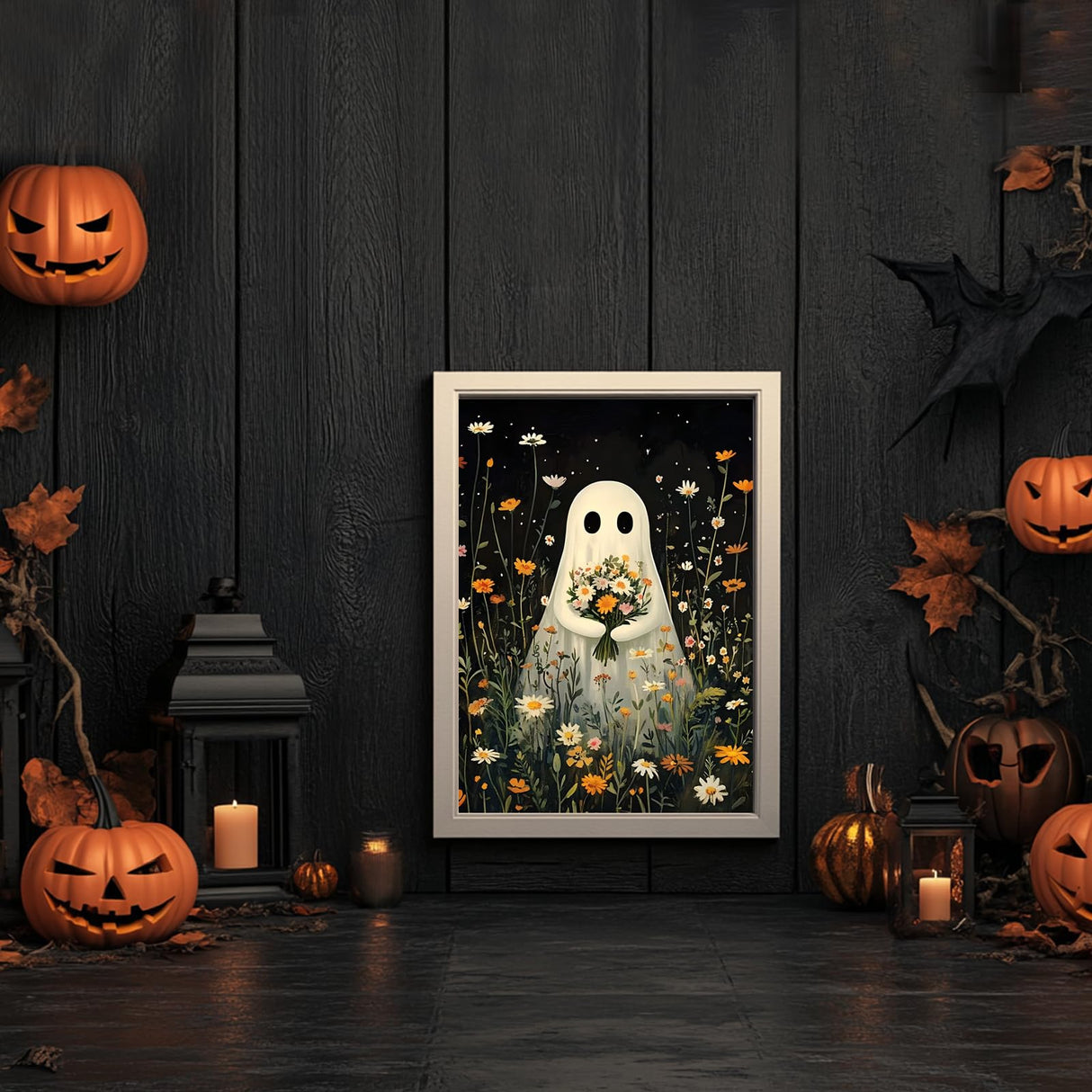 Halloween Paint by Numbers Kit for Adults, Ghost Paint by Number for Adults on Canvas, Acrylic Ghost Halloween Paint by Number for Adult Beginners for Gift Home Decor 16x20 Inch hkejoi