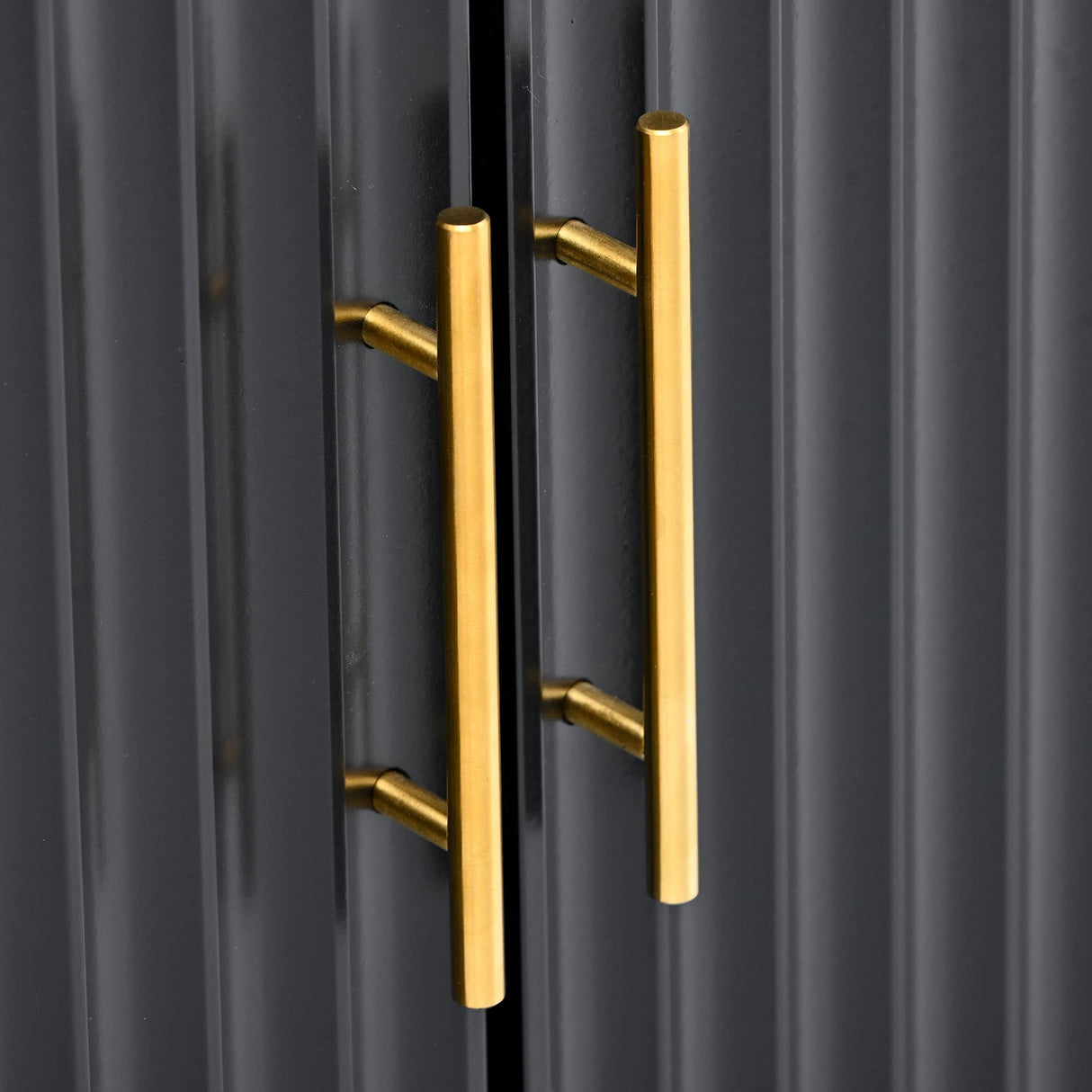 Amposei Sideboard Buffet Cabinet 63-Inch Wooden Credenza Storage Cabinet 4-Door Entryway Console Cabinet for Living Room Entrance (Black) Amposei