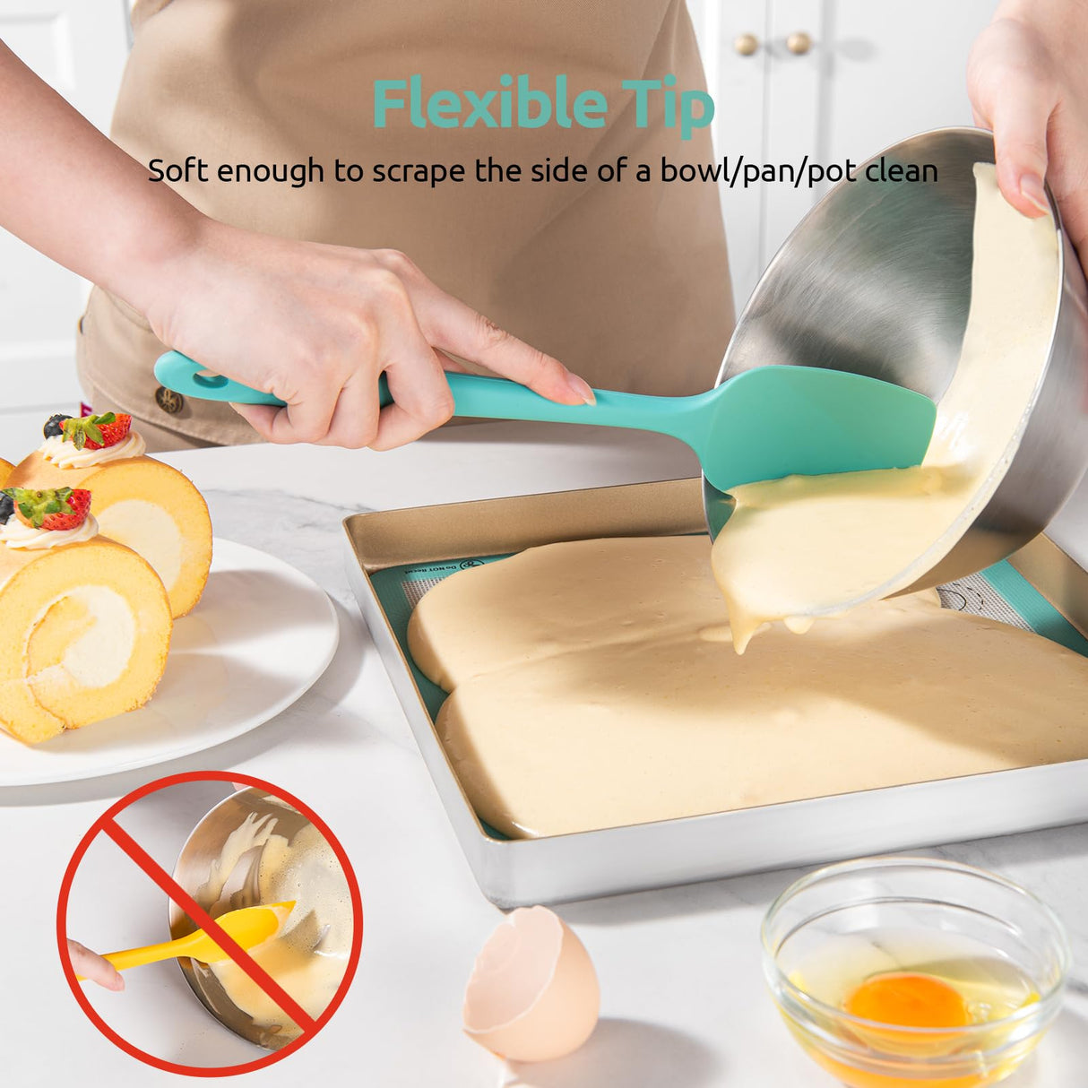 U-Taste Silicone Spatula Set with 600 Degrees Fahrenheit Heat Resistant (Teal/Aqua Sky) U-Taste