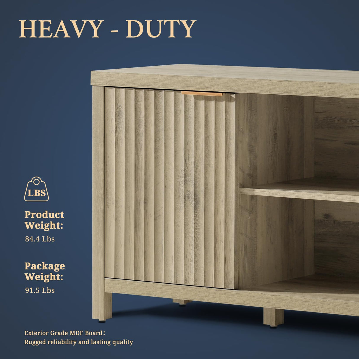 OAKHAM HOME Fluted TV Stands for Living Room, Heavy Duty Entertainment Center with Storage, Mid Century Modern Television Stands for 60/65/70/75 TV, Oxford Media TV Console (Large,Sunwashed Ash Oak) OAKHAM HOME