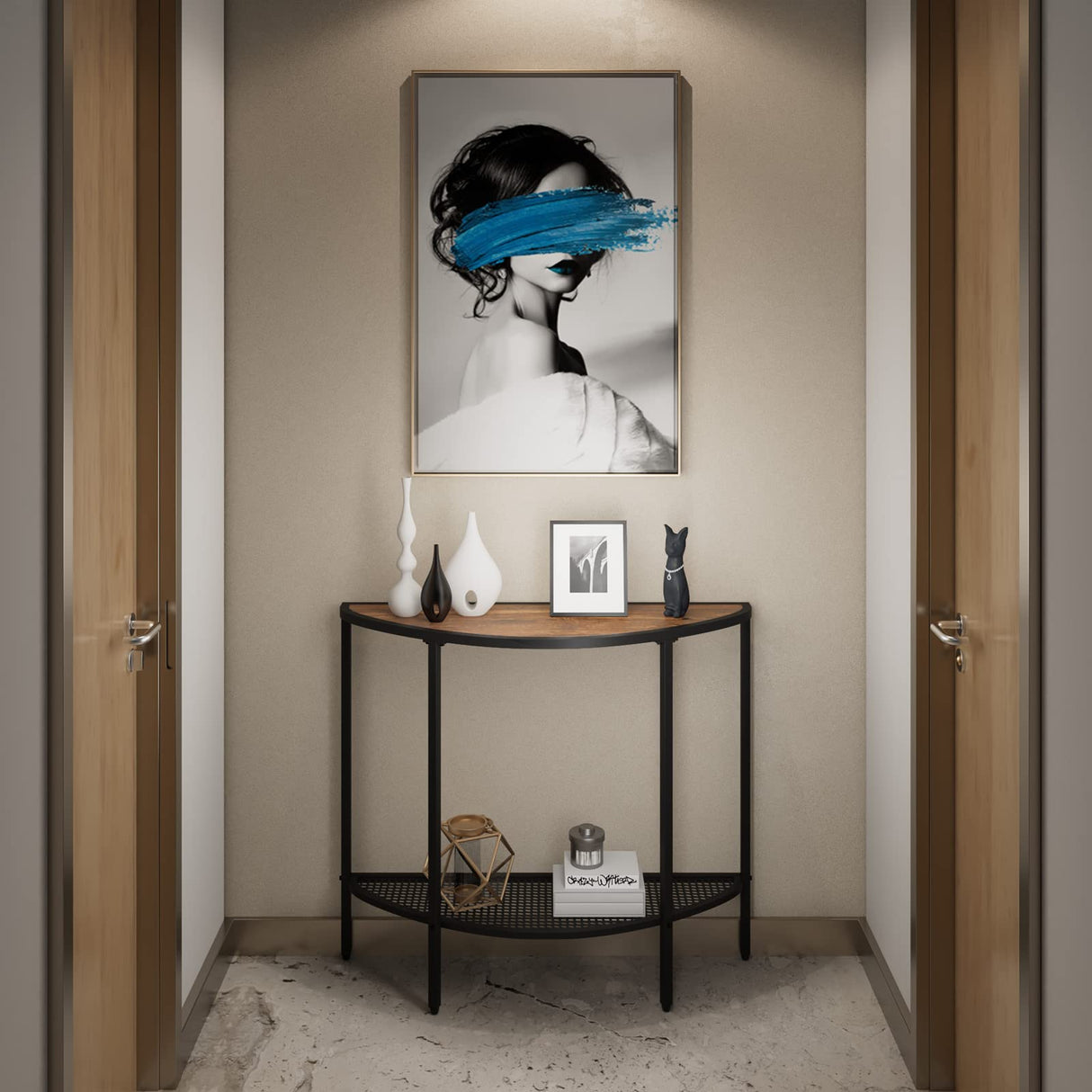 SAYGOER Console Table 2 Tier Narrow Entryway Table with Storage Half Moon Sofa Couch Table Mid Century Modern Small Entry Way Tables, Easy Assembly, Dark Walnut Top SAYGOER