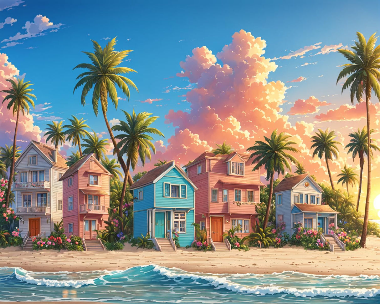 Lovepefe Romantic Beach Paint by Numbers Kit for Adults Beginners Seaside Painting by Number Kits on Canvas Landscape DIY Oil Painting Art Gifts Home Wall Decor 16x20 Inch Lovepefe