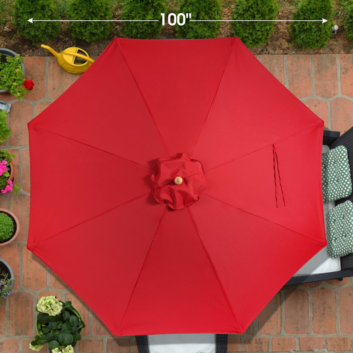 CASUNER 9FT Bamboo Umbrella, Outdoor Patio Umbrella, Waterproof Market Umbrella, 8 Ribs Table Umbrella with Pulley Lift for Garden, Deck, Pool, lawn, Backyard (RED) CASUNER
